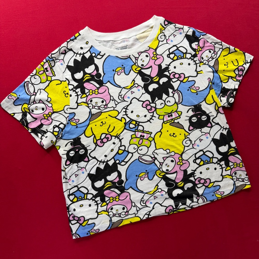 Sanrio Hello Kitty and Friends All Over Print Crop T-Shirt White Large Hybrid